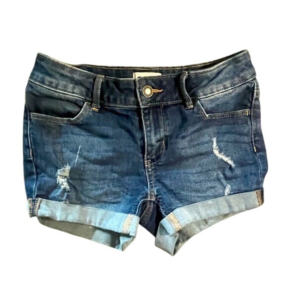 SO Brand Girls Dark Blue Wash Denim Distressed Cuffed Jeans Shorts Size 10 -New